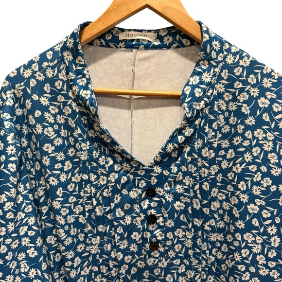 HOCOSIT Women's Floral Short Ruffle Sleeve Pleated V Neck Button Tunic Top 2X - Picture 8 of 14